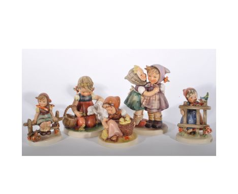 Five Hummel figures by Goebel, Signs of Spring, Telling Her Secret, Favorite Pet,