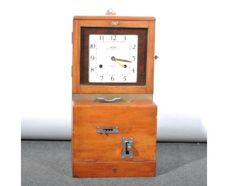 A hardwood cased Time Recorder, the dial signed National Time Recorder Co. Ltd, Mary Cray, Kent, height 70cm