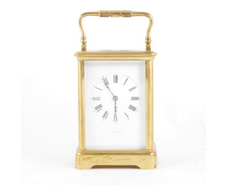 French brass cased carriage clock, white enamel dial signed Rodrigues, platform escapement, movement striking on a bell, 15cm