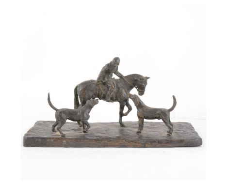 Edwin Johnson, Huntsman with hounds, bronze group, signed, in the cast and dated 1976, 24cm.