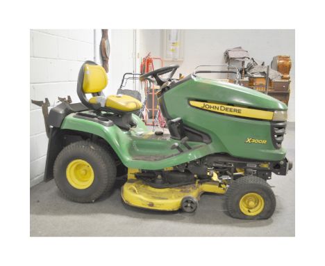 John Deere X300R ride on tractor mower, with grass box.
