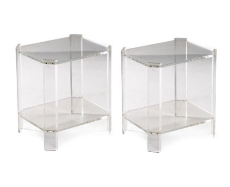 Each rectangular top with canted corners on square-section legs joined by a shelf stretcher41cm high, 35cm wide, 29cm deep(2)