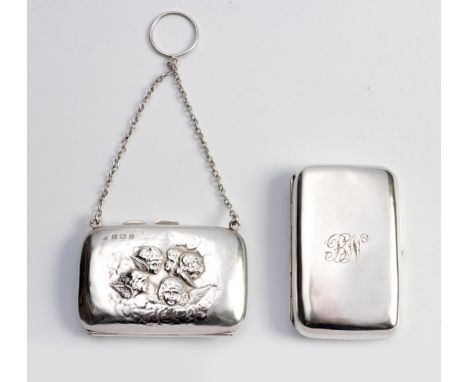 Rectangular, hinged cover, inscribed 'BW', 8cm long, 60g: And an Edward VII Silver Purse, Makers Mark 'LD', Birmingham, 1910,
