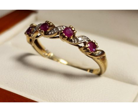 9ct Gold, Ruby &amp; Diamond Half Eternity Ring, 2.05g &amp; size P