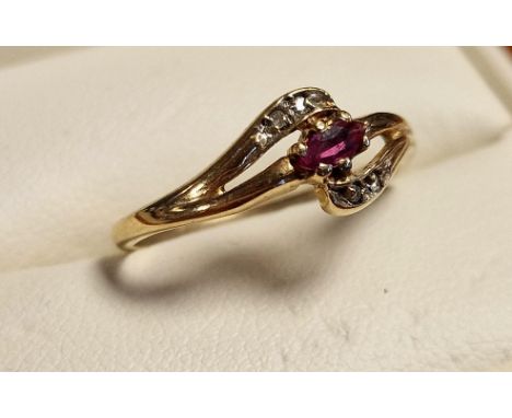 9ct Gold, Ruby &amp; Diamond Dress Ring , size L+0.5