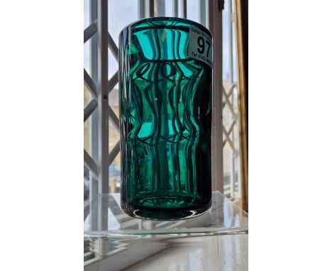 Vintage French 1970's Art Glass Vase w/Ribbed interior - 16cm high