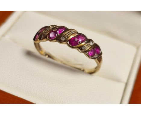 9ct Gold, Ruby &amp; Diamond Half Eternity Ring, 2.05g &amp; size Q