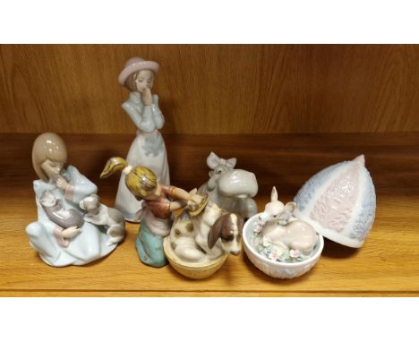 Lladro Deer Egg, Nao Hippo. Plus Three Others inc Puppy Bath