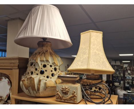 Shelf Pottery Pair of Large Lamps + a Three Candle Piece