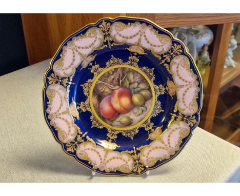 Royal Worcester Fruits Antique Porcelain Gilt Cabinet Plate, handpainted and signed Richard Sebright, 22cm diameter