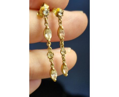 9ct Gold Twin Set of Drop Earrings - one with Central Diamonds around a Mayan Sun God Style Design - combined weight 3.35g