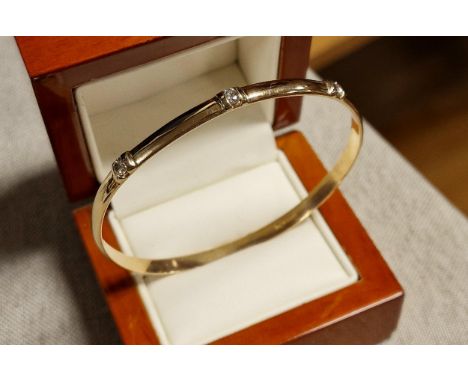 9ct Gold &amp; Diamond Bangle - 10.4g, Beautiful Example