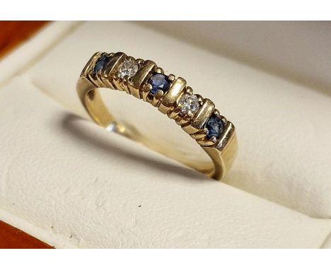 9ct Gold, Diamond &amp; Sapphire Half Eternity Ring, size K