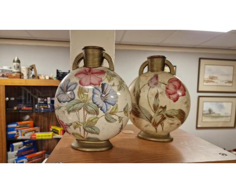 Adderley Antique Pair of Moon Flask Floral Vases 