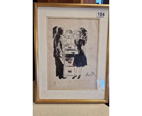 Edmund Blampied (1886-1966) Original Sketch of a Lamplight Husband and Wife - 35.5x46.5cm inc frame