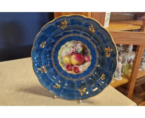 Royal Worcester Fruits Antique 1910 Fluted Cabinet Plate, handpainted and signed Harry Martin, 24.5cm diameter
