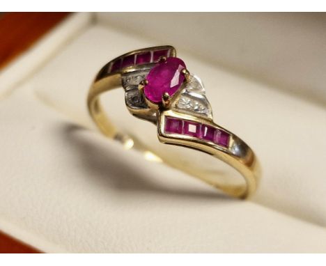 9ct Gold, Ruby &amp; Diamond Dress Ring - 2.15g, size Q