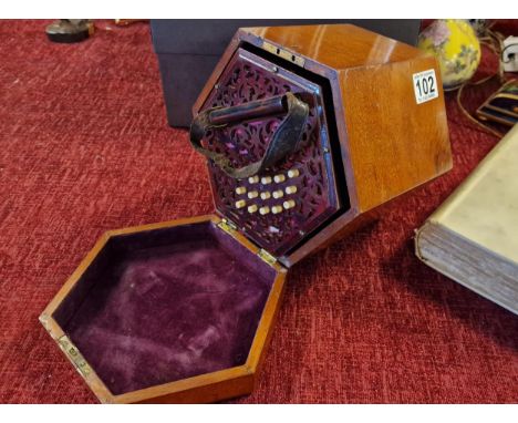 Concertina or Squeezebox - cased and in VGC marked w/Thos Rhodes of Halifax retail mark - vintage musical instrument interest