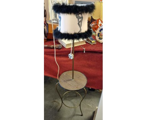 Retro Lounge 1960's Feathered Lamp featuring a Female Form silhouette shade - 118cm high