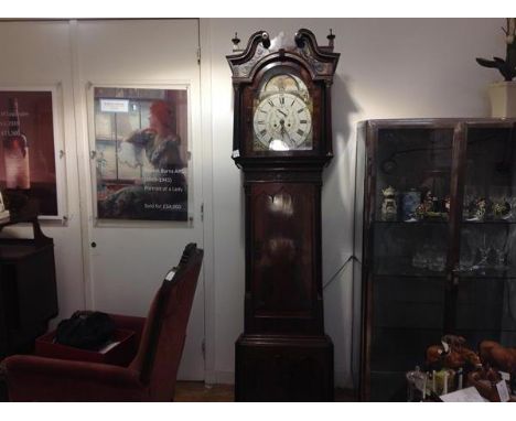 A Lancashire mahogany longcase clock, late 18th century, the arched painted dial signed William Lawson, Newton, the chapter r