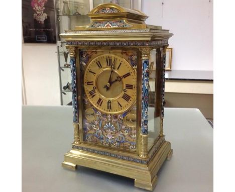 A rare and imposing champleve enamel and brass musical-chiming four glass bracket clock, late 19th century, the architectural