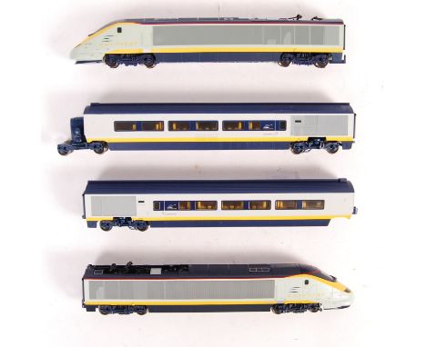 A Hornby 00 Gauge model railway trainset locomotive Eurostar set to include; Eurostar engine, Dummy engine and 2x centre pass