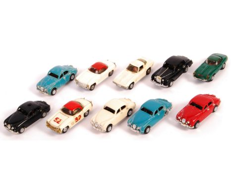 A collection of x10 original vintage Tri-ang / Triang Minic Motorways vehicles - all unboxed - to include; Jaguar Saloon, Ral