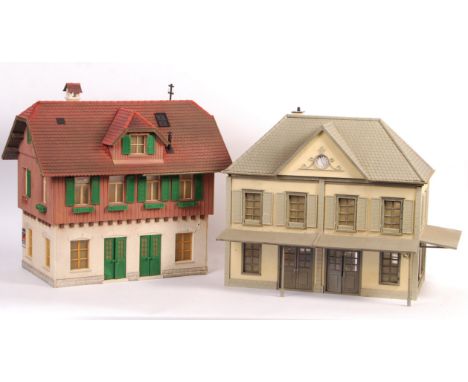 Two vintage rare G Scale model railway trainset scenery buildings - both highly detailed, and of plastic construction. The fi