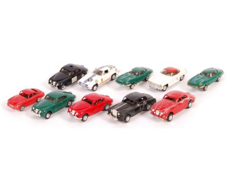 A collection of x10 original vintage Tri-ang / Triang Minic Motorways vehicles - all unboxed - to include; Jaguar Saloon Poli