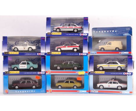 A collection of 10x Vanguards made 1/43 scale precision boxed diecast models. All appearing mint and unused, within the origi