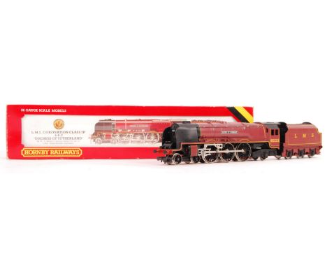 An original vintage Hornby made 00 gauge model train set locomotive R066 ' Duchess Of Sutherland ' LMS Coronation Class 7P 4-