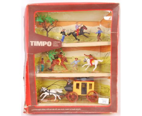 An incredibly rare original vintage Timpo Toys plastic model Western figure triple-set ' 500 - Stage Coach With Cowboys '. Co