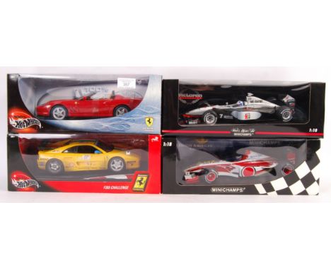 A collection of 4x assorted 1/18 scale precision diecast model racing cars to include; Minichamps Bar 01 Supertec R. Zonta 19