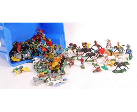 A good large collection of likely 200+ assorted vintage plastic toy soldiers. Includes Britains, Timpo Toys, Britains Swoppet