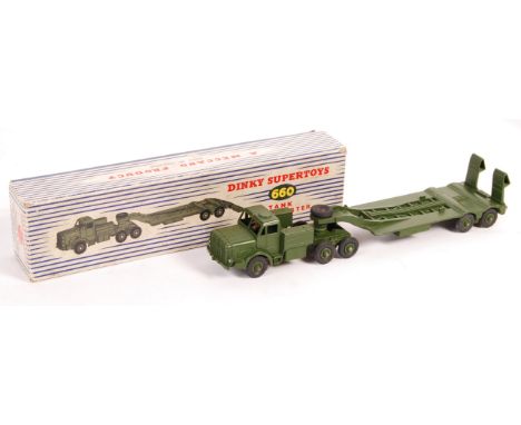 An original vintage Dinky Supertoys boxed diecast military model No. 660 ' Tank Transporter '. Model appears near mint and co