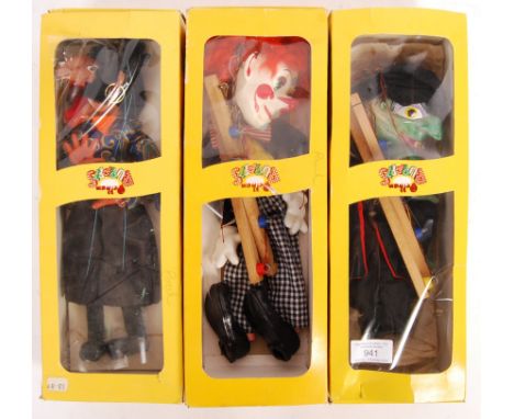A collection of 3x original vintage Pelham Puppet made puppets to include; SL10 Wicked Witch, SM10 Pirate and SL17 Bimbo. All