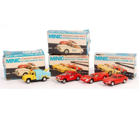 A collection of x4 original vintage Tri-ang / Triang Minic Motorways boxed vehicles - all from the ' Motor Rally ' series. Co