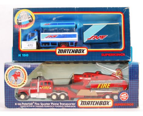 Two original vintage Matchbox Superkings diecast models comprising: K150 SMF Leyland Truck, K134 Peterbilt Fire Spotter Plane