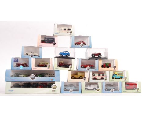 A collection of 20x assorted Oxford 1/76 scale diecast model cars and vehicles. Suitable for 00 gauge model railway layouts. 