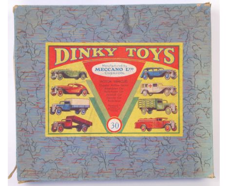 An incredibly rare original vintage early pre-war ' Dinky Toys ' set No. 30 ' Motor Vehicles ' diecast model set box (box onl