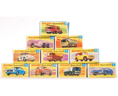 A collection of x10 original vintage Matchbox made ' Superfast ' boxed diecast model cars and vehicles. Includes numbers: 15,