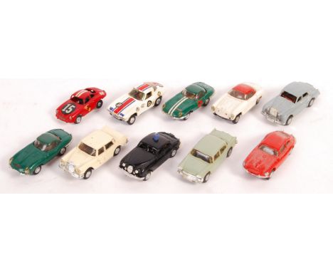 A collection of x10 original vintage Tri-ang / Triang Minic Motorways vehicles - all unboxed - to include; Jaguar Saloon Poli