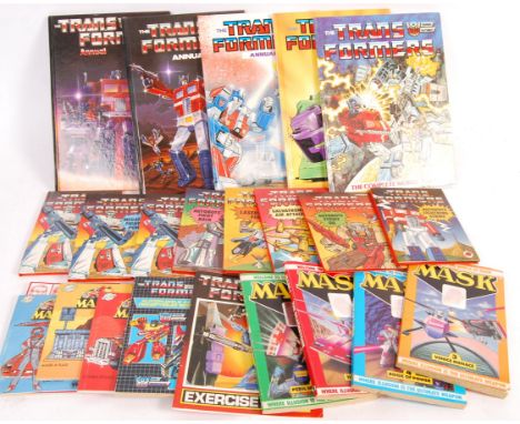 A collection of 20+ original vintage 1980's Kenner and Hasbro licensed Mask and Transformers books and annuals to include 8x 