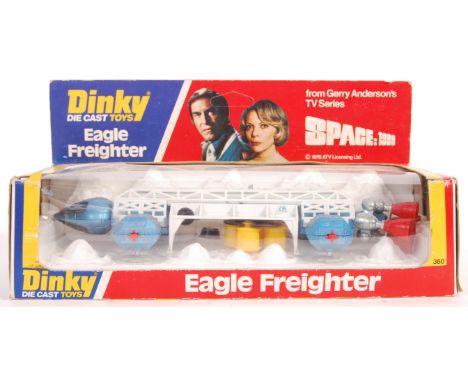 An original vintage Dinky Toys made boxed diecast model No. 360 ' Space 1999 - Eagle Freighter '. Rarer blue variation. The m