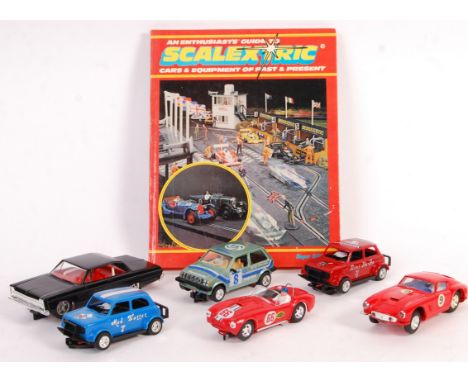 A collection of 6x slot racing car models comprising Scalextric Metro, 51a Mini Ha Ha, Mad Hatter, Triang Scalextric Ferrari 