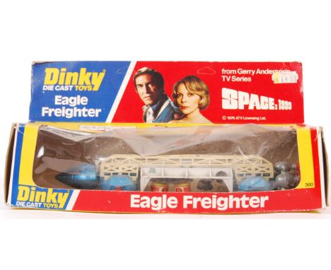 An original vintage Dinky Toys made boxed diecast model No. 360 ' Space 1999 - Eagle Freighter '. Rarer blue variation. The m