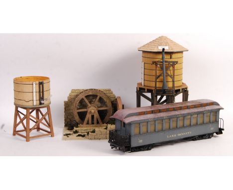 A collection of original vintage Pola / LGB / Faller / Piko style G scale garden model railway train set trackside accessorie