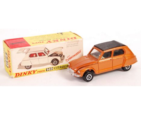 An original vintage Dinky Toys made boxed diecast model No. 149 Citroen Dyane ' With Speedwheelz '. Orange, with black roof. 