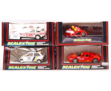 A collection of 4x original vintage Scalextric 1/32 scale slot car racing models comprising: C238 Motorbike & Sidecar Racing 