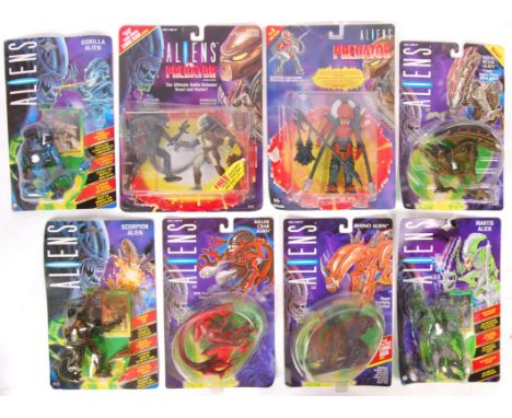 A collection of x8 vintage Kenner made ' Aliens ' and ' Predator ' carded / boxed action figures. Includes; Scorpion Alien, K